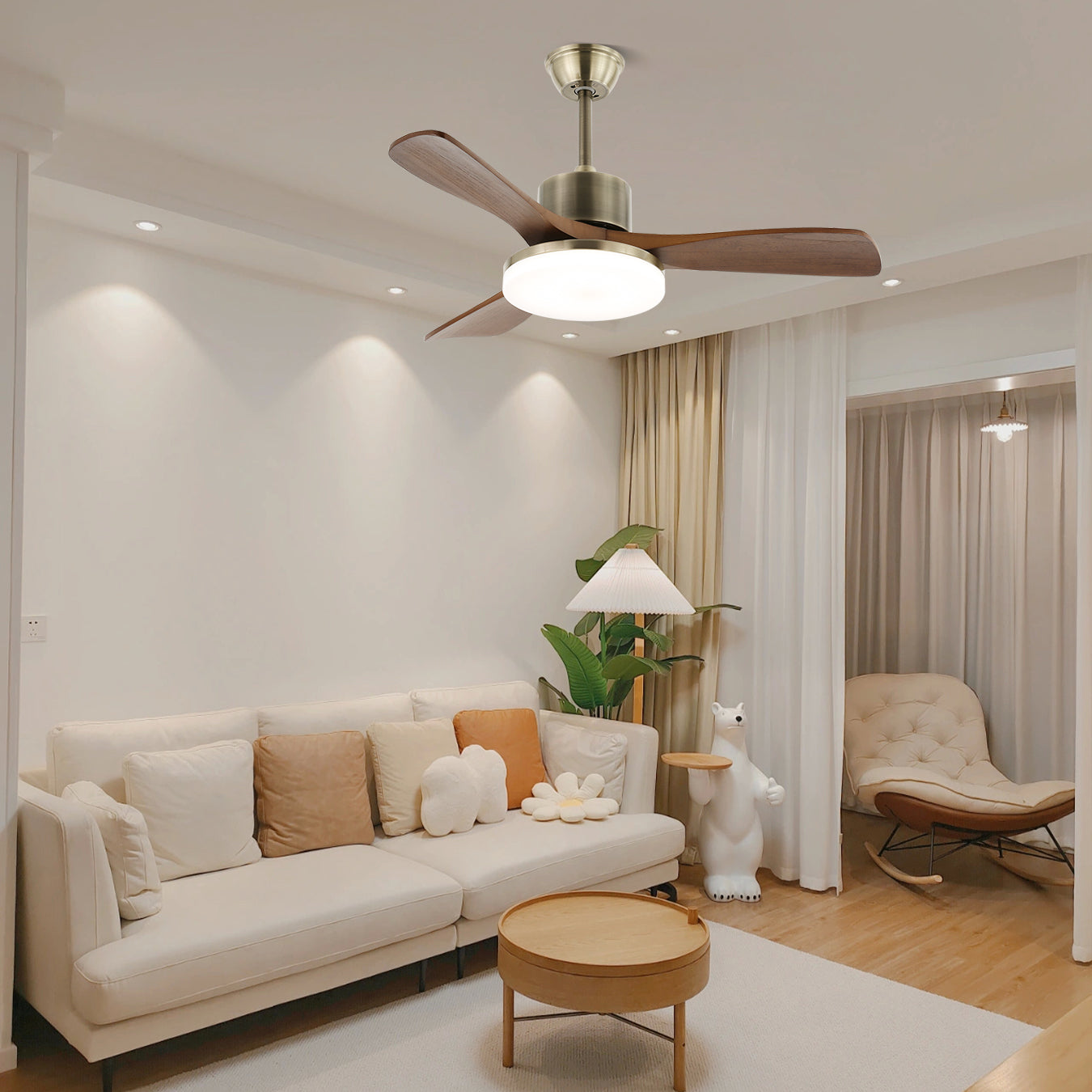 Modern Wooden Ceiling Fan Light with Remote