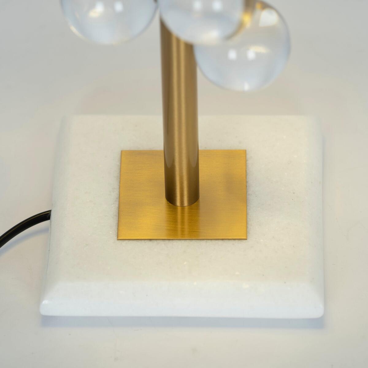 Modern Crystal Table Lamp – Brass Dome & Glass Orbs