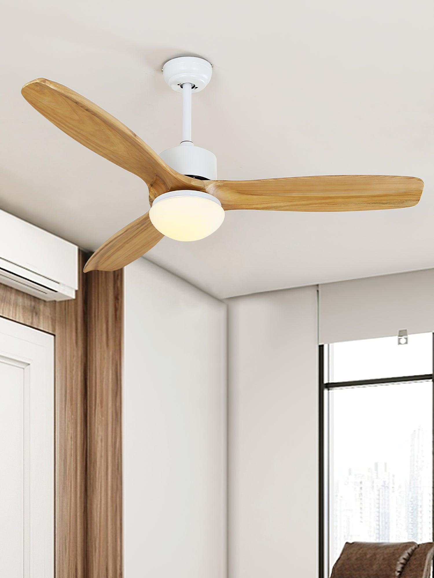 Modern Wooden Blade Ceiling Fan with Light