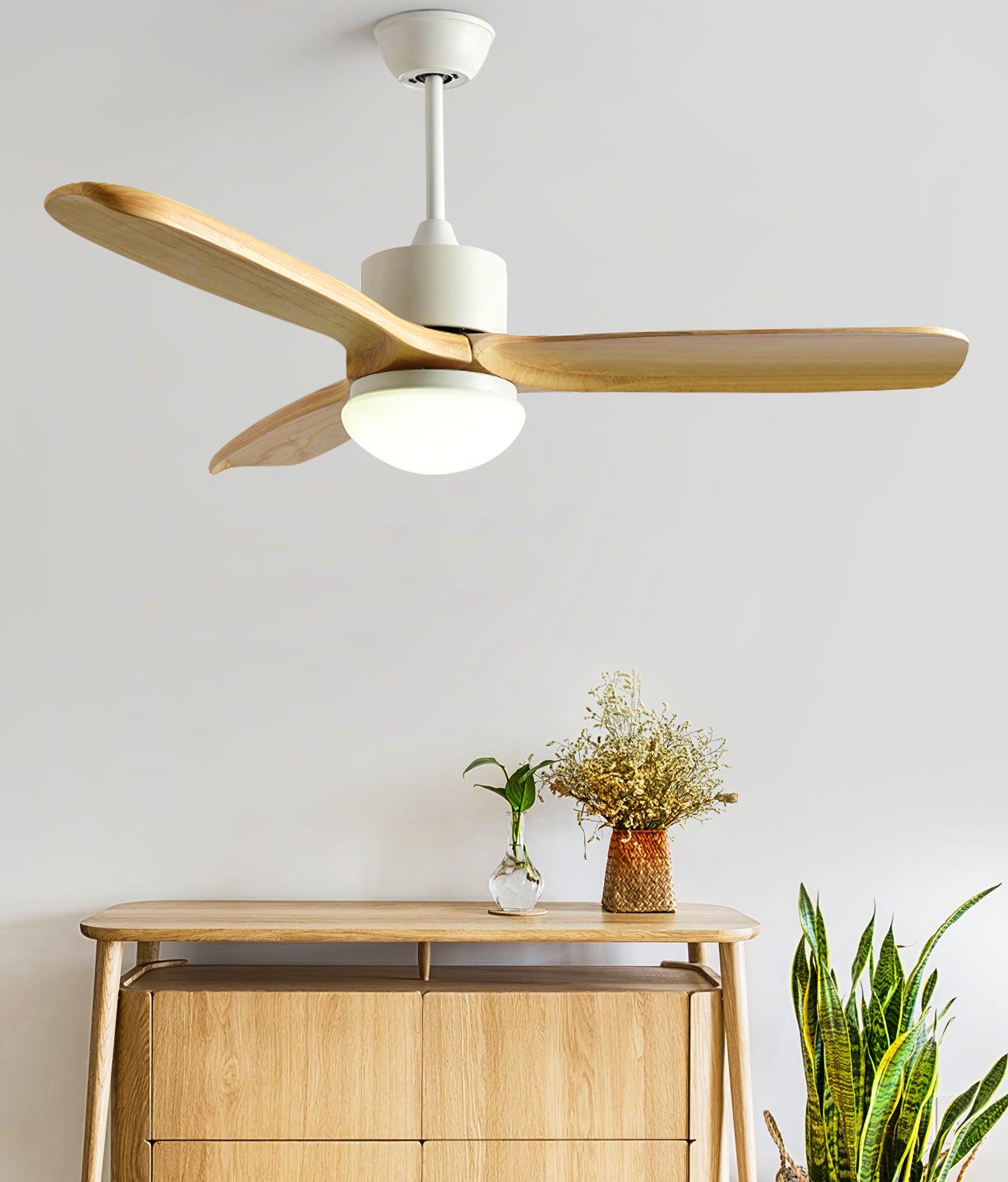 Modern Wooden Blade Ceiling Fan with Light