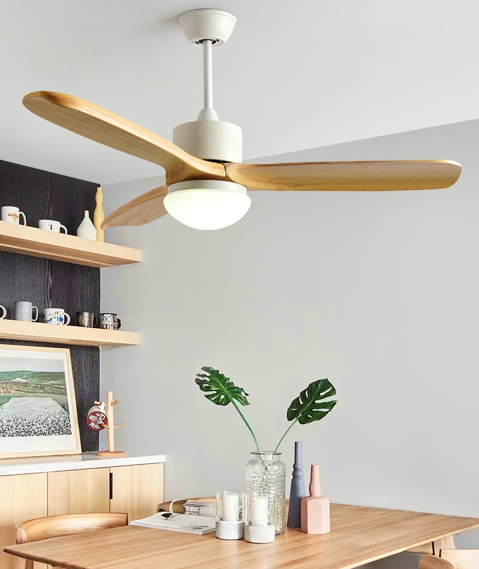 Modern Wooden Blade Ceiling Fan with Light