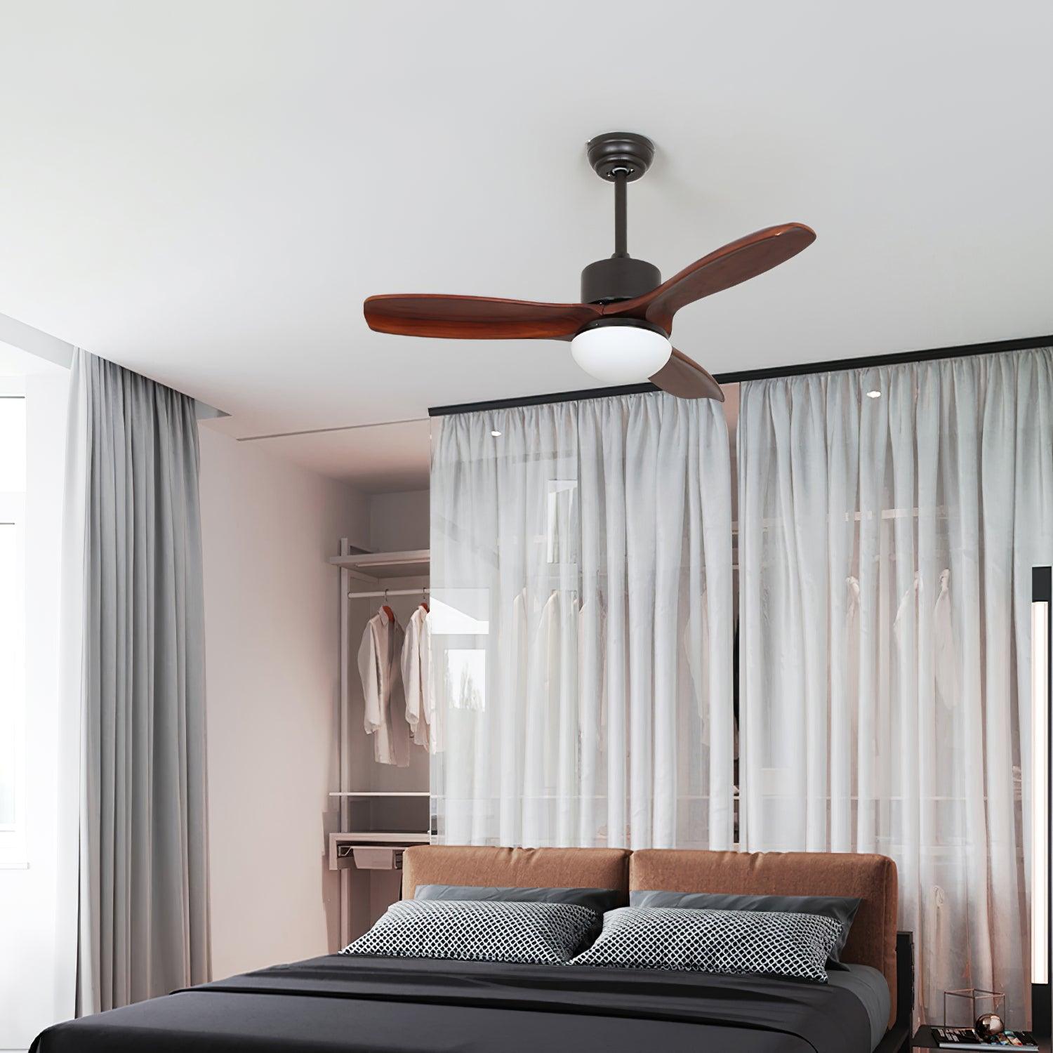 Modern Wooden Blade Ceiling Fan with Light