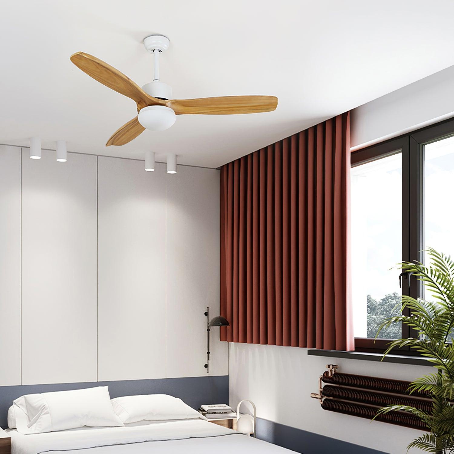 Modern Wooden Blade Ceiling Fan with Light