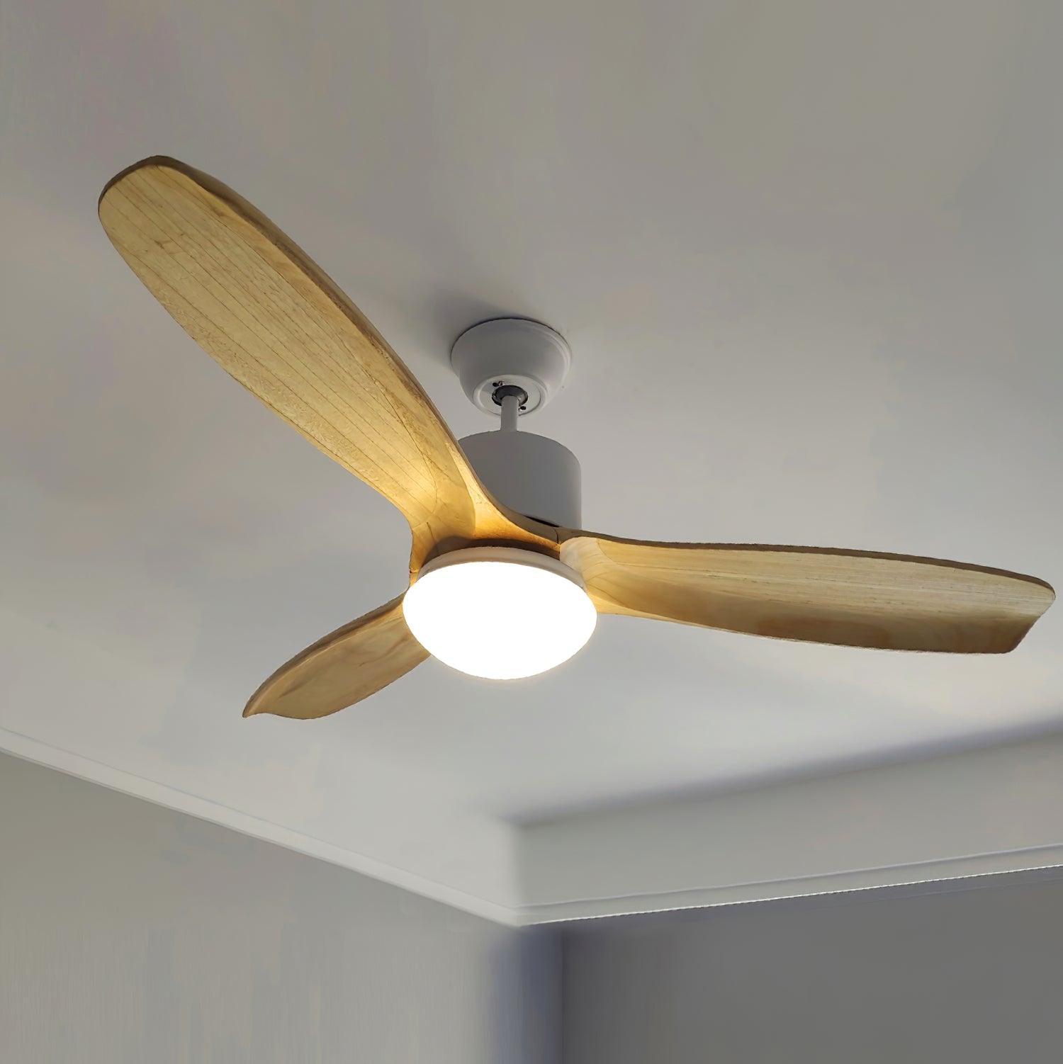 Modern Wooden Blade Ceiling Fan with Light