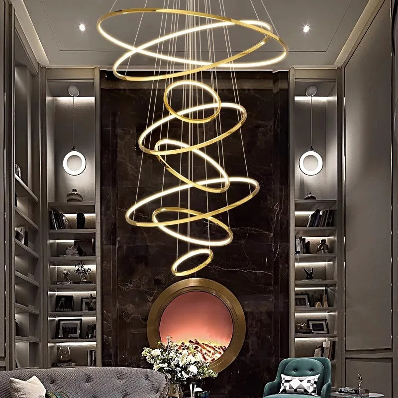 Modern LED Chandelier – Gold Rings