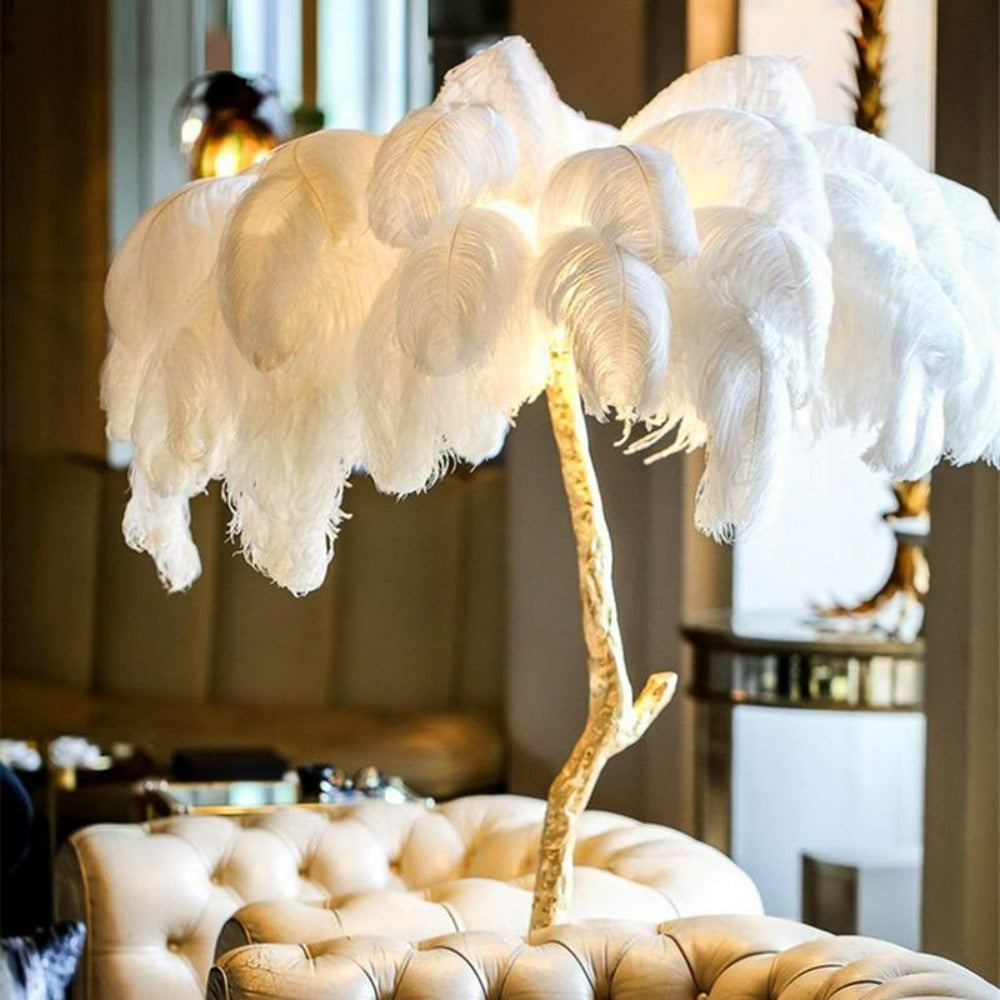 Ostrich Feather Floor Lamp – Tropical Glam Elegance