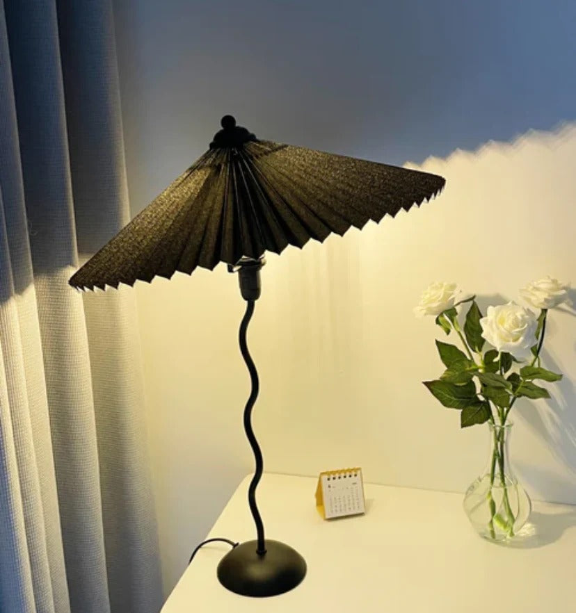 Modern Squiggle Table Lamp – Pleated Umbrella Design