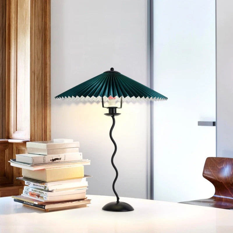 Modern Squiggle Table Lamp – Pleated Umbrella Design