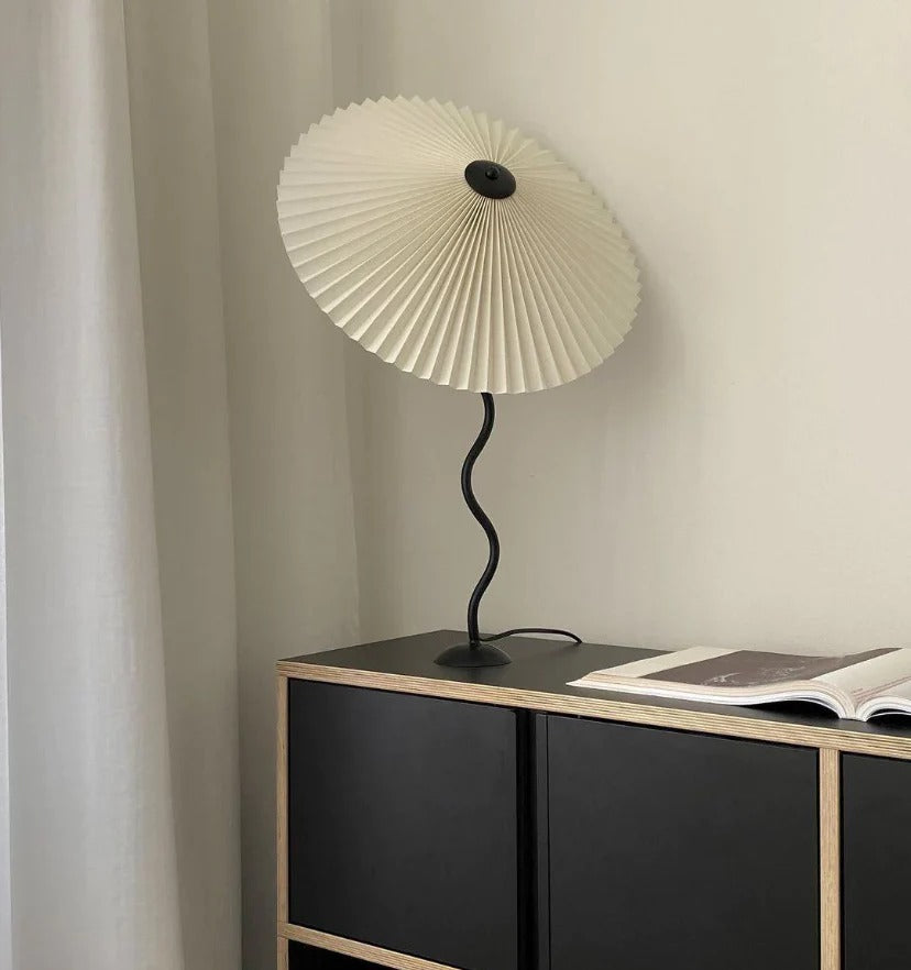 Modern Squiggle Table Lamp – Pleated Umbrella Design