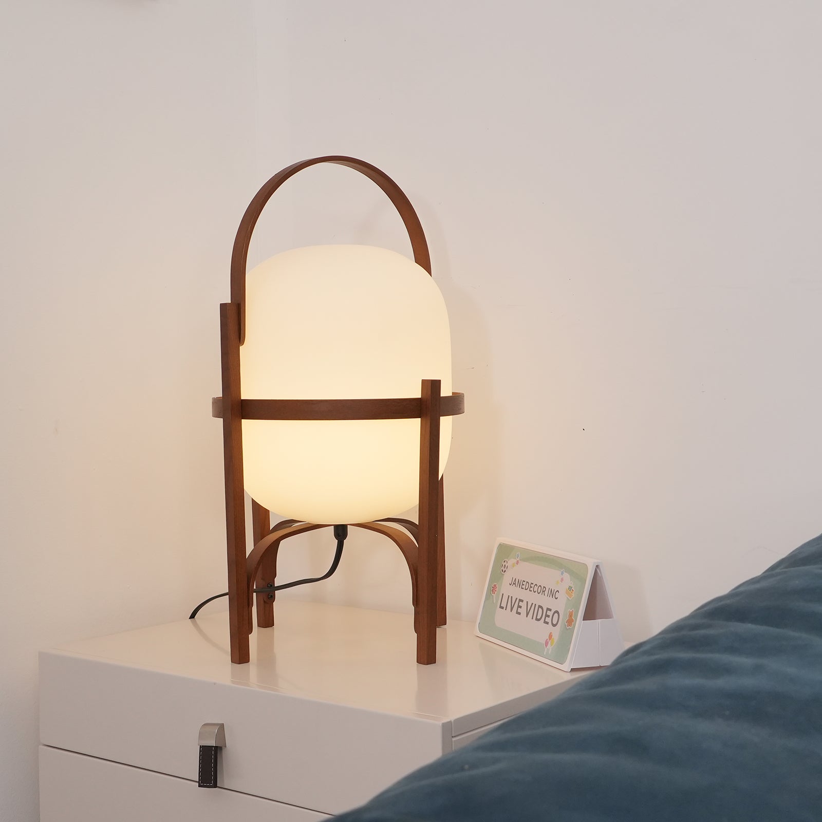 Portable Lantern Table Lamp – Mid-Century Modern Wood Design