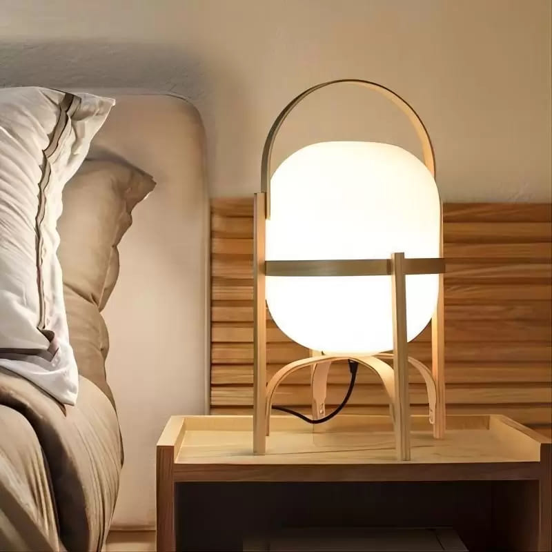 Portable Lantern Table Lamp – Mid-Century Modern Wood Design