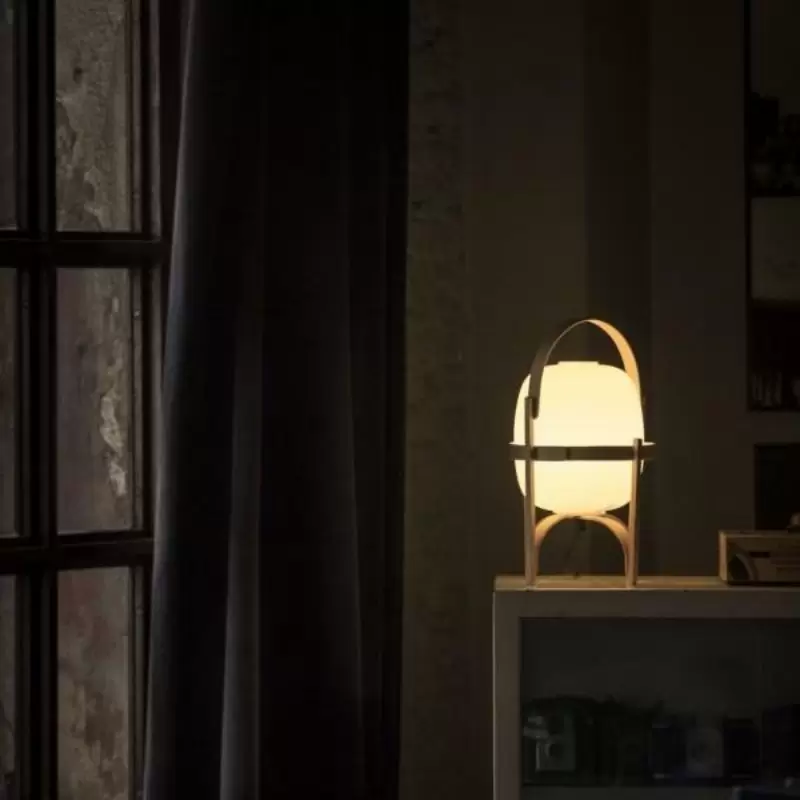 Portable Lantern Table Lamp – Mid-Century Modern Wood Design