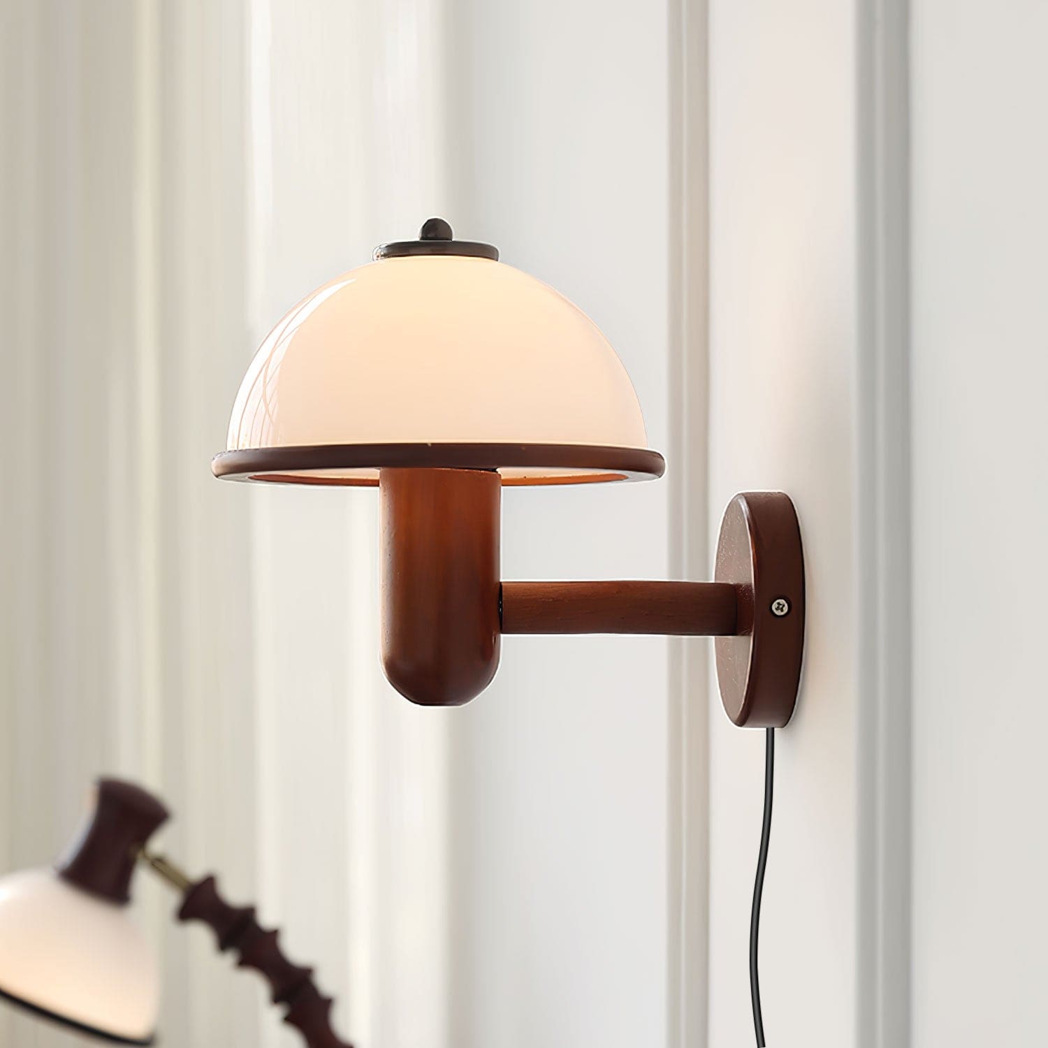 Retro Style Wall Lamp – Wooden Mushroom Design