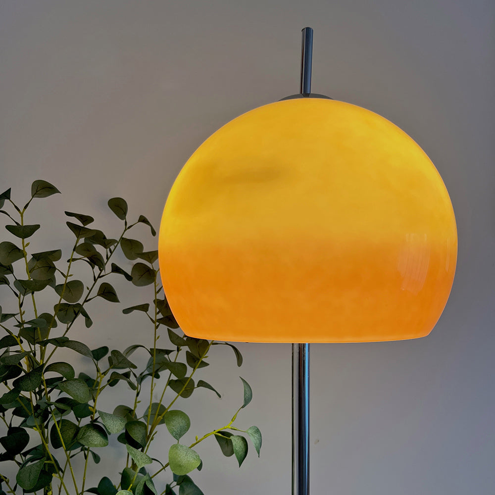 Retro Sunset Floor Lamp – Warm Orange Dome & Chrome Base