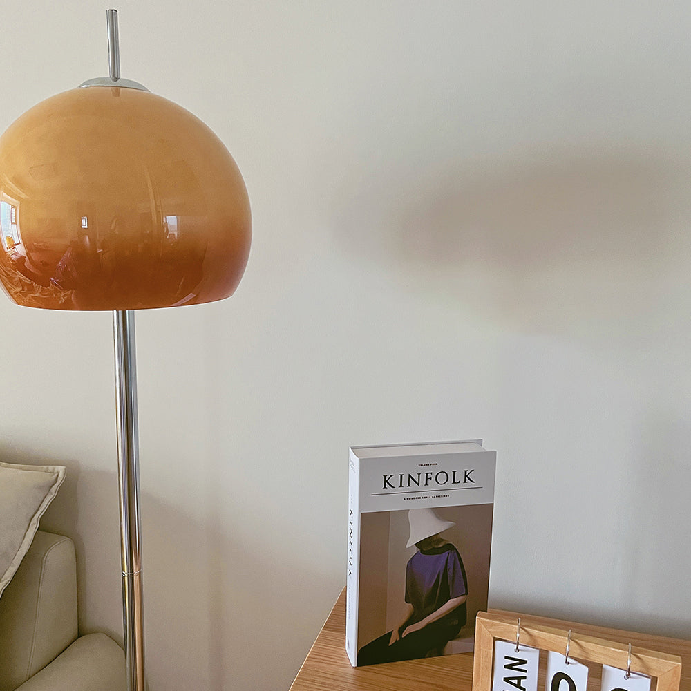 Retro Sunset Floor Lamp – Warm Orange Dome & Chrome Base