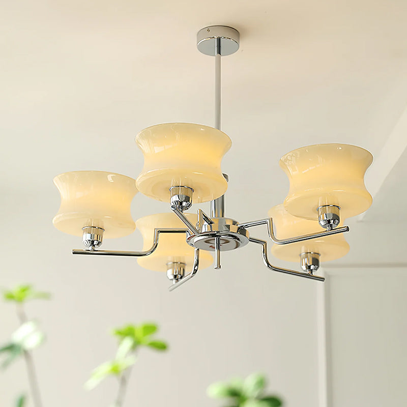 Cream Glass Chandelier - Mid-Century Elegance