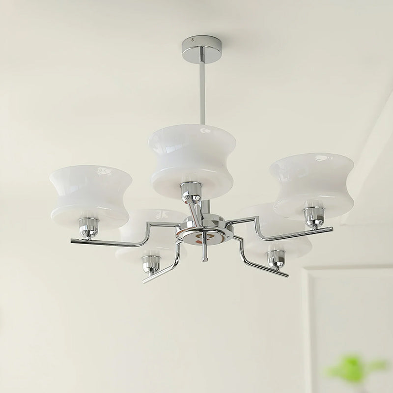 Cream Glass Chandelier - Mid-Century Elegance