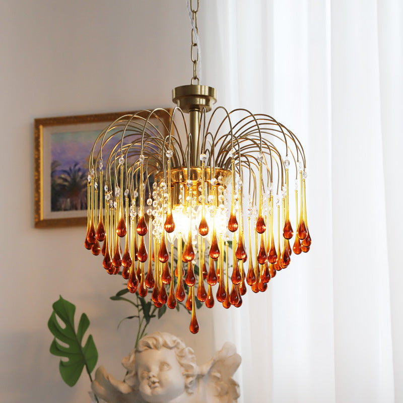 Art Deco Chandelier with Curved Droplet Accents