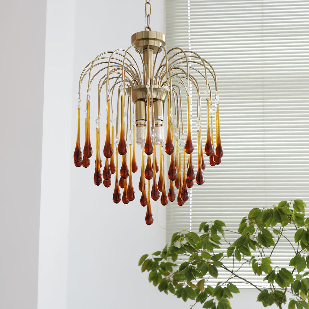 Art Deco Chandelier with Curved Droplet Accents