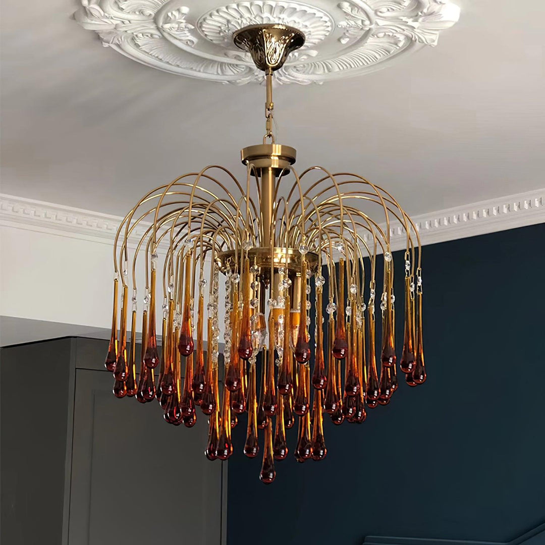 Art Deco Chandelier with Curved Droplet Accents