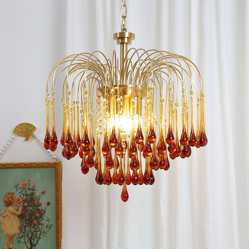 Art Deco Chandelier with Curved Droplet Accents