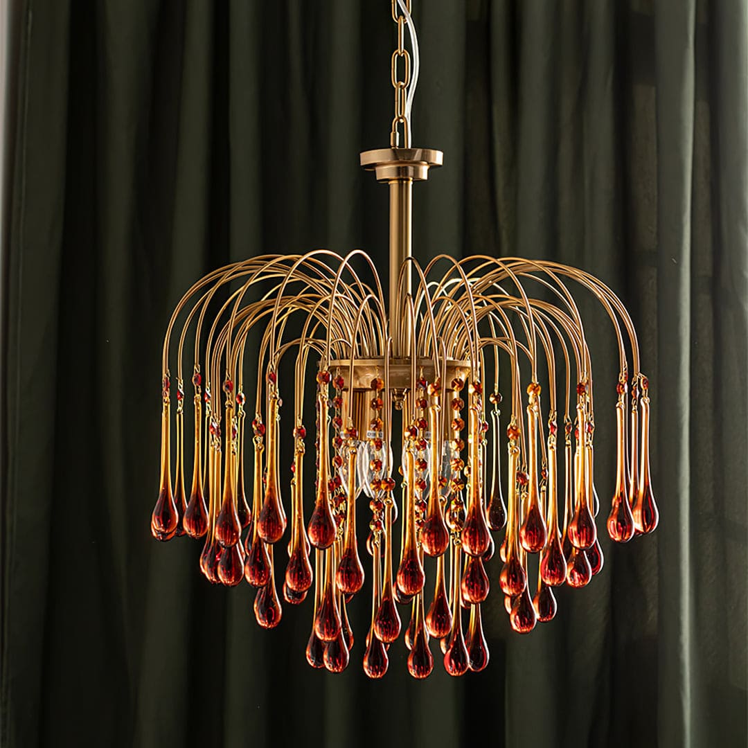 Art Deco Chandelier with Curved Droplet Accents