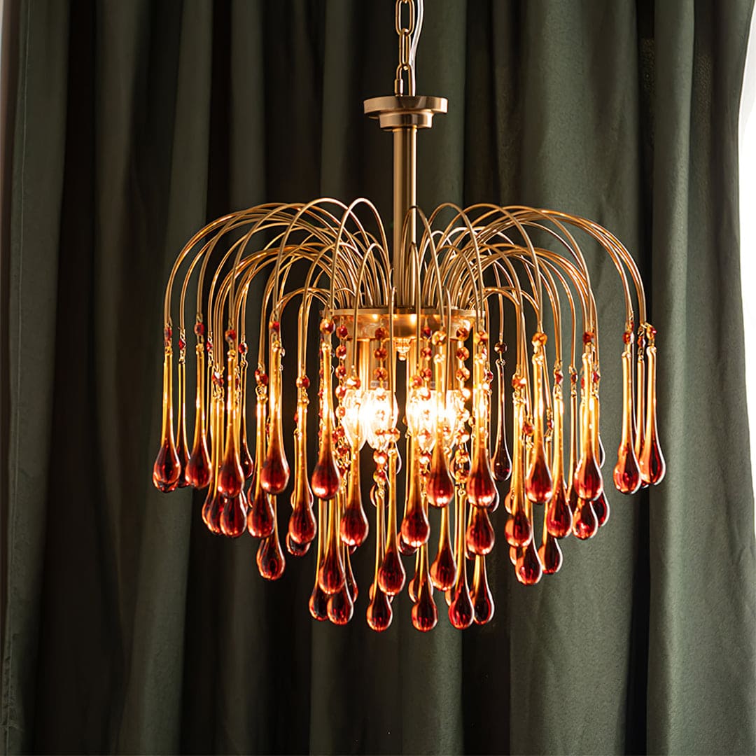 Art Deco Chandelier with Curved Droplet Accents