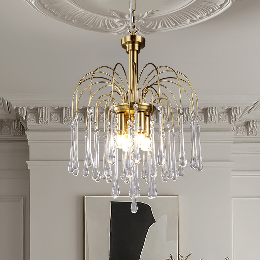 Art Deco Chandelier with Curved Droplet Accents