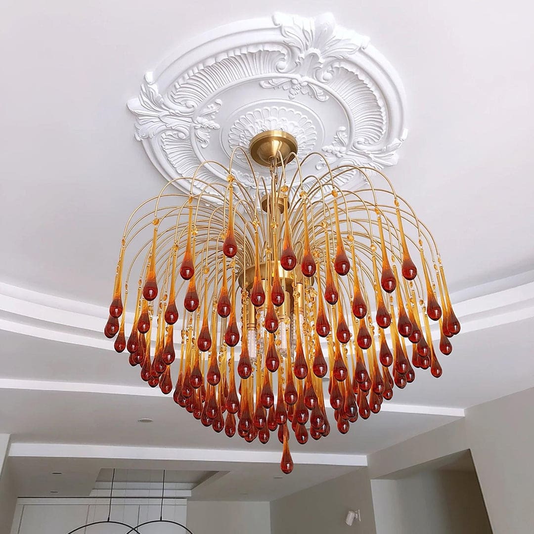 Art Deco Chandelier with Curved Droplet Accents