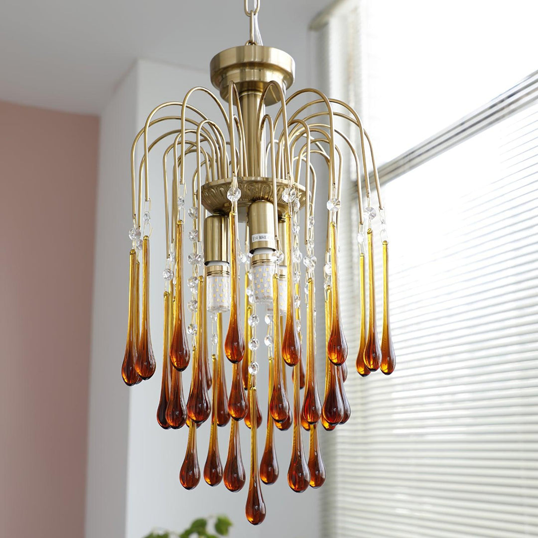 Art Deco Chandelier with Curved Droplet Accents