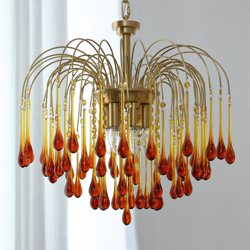 Art Deco Chandelier with Curved Droplet Accents