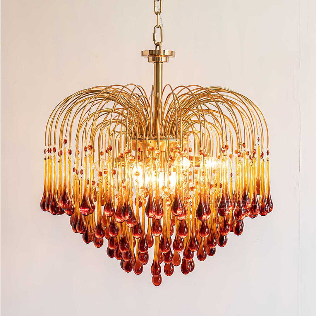 Art Deco Chandelier with Curved Droplet Accents