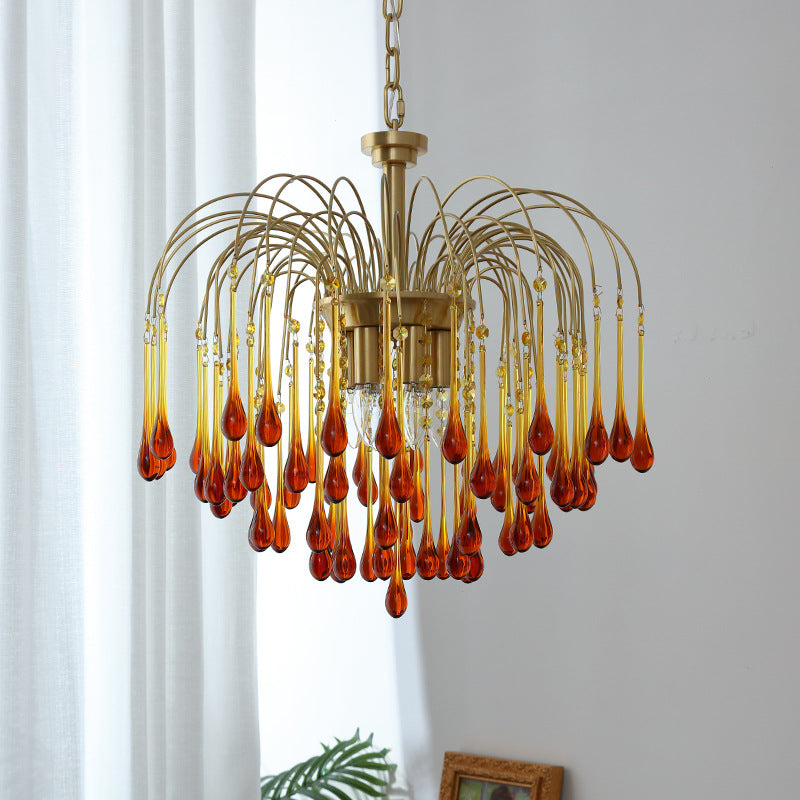 Art Deco Chandelier with Curved Droplet Accents
