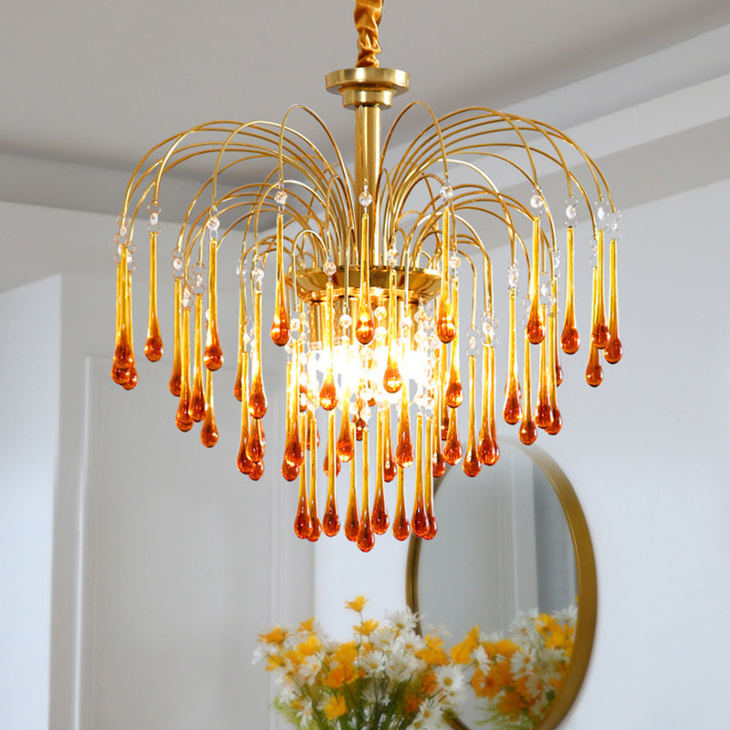 Art Deco Chandelier with Curved Droplet Accents