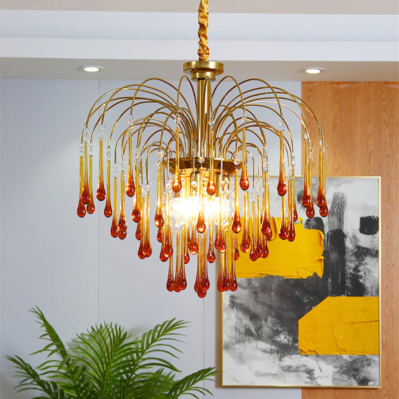 Art Deco Chandelier with Curved Droplet Accents