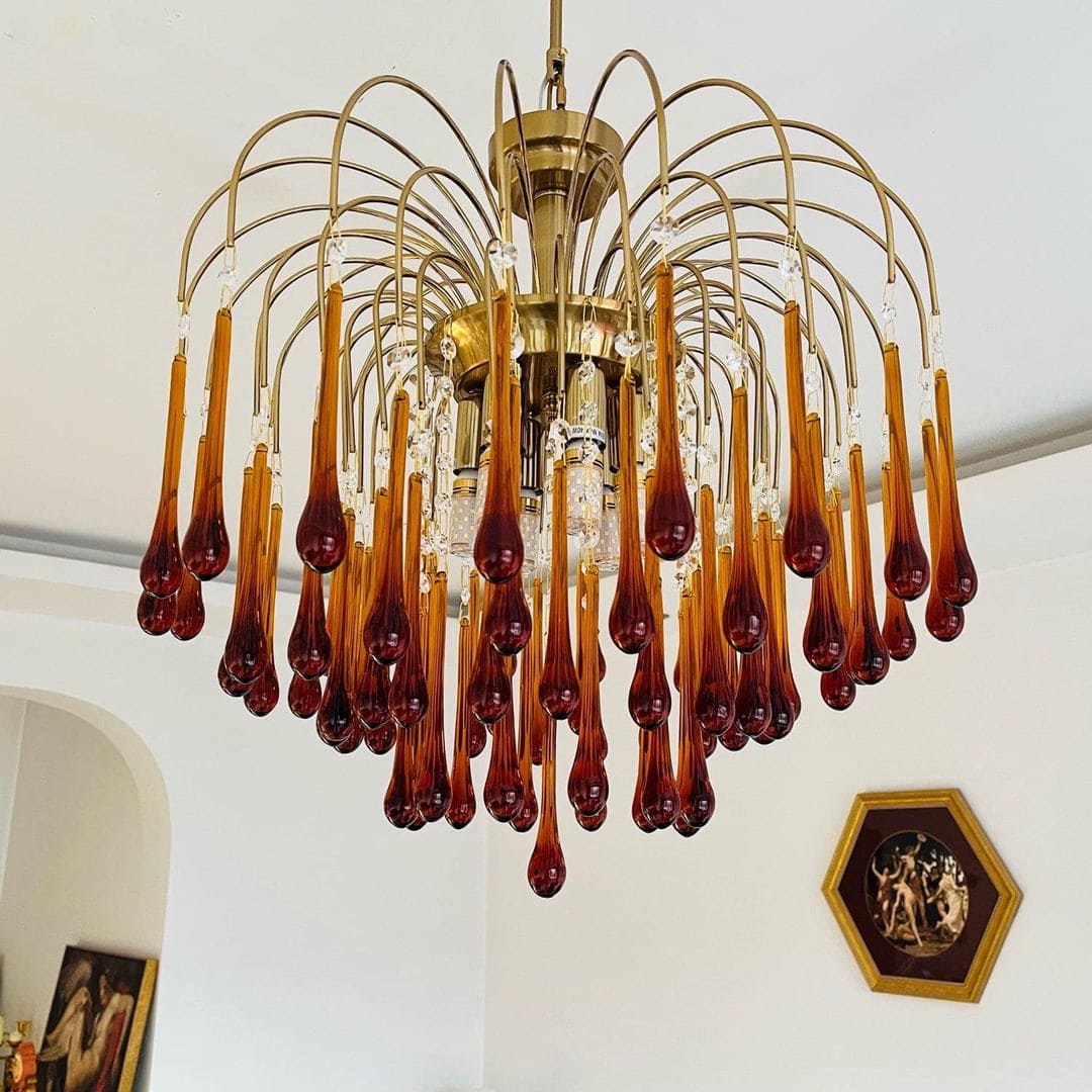 Art Deco Chandelier with Curved Droplet Accents