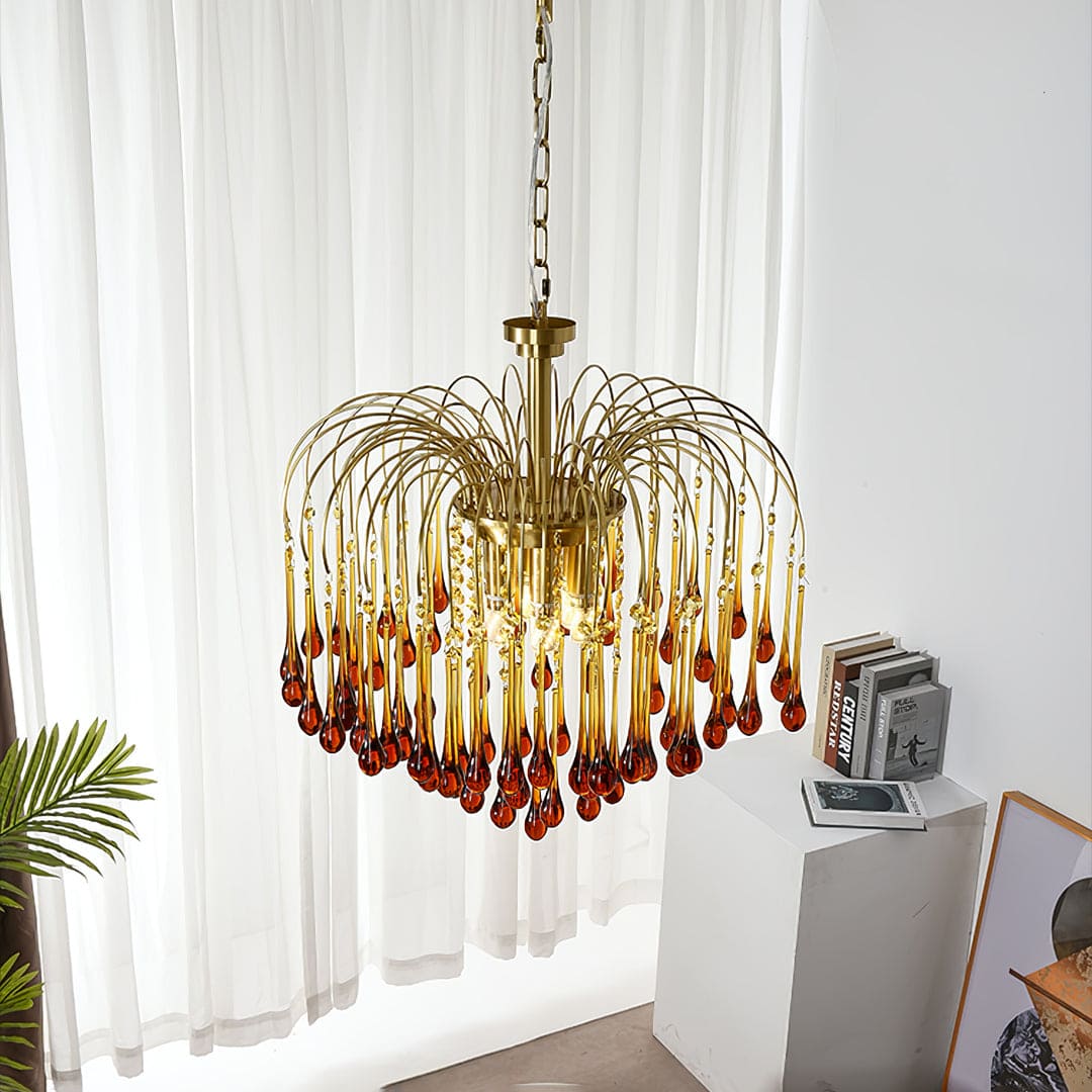 Art Deco Chandelier with Curved Droplet Accents