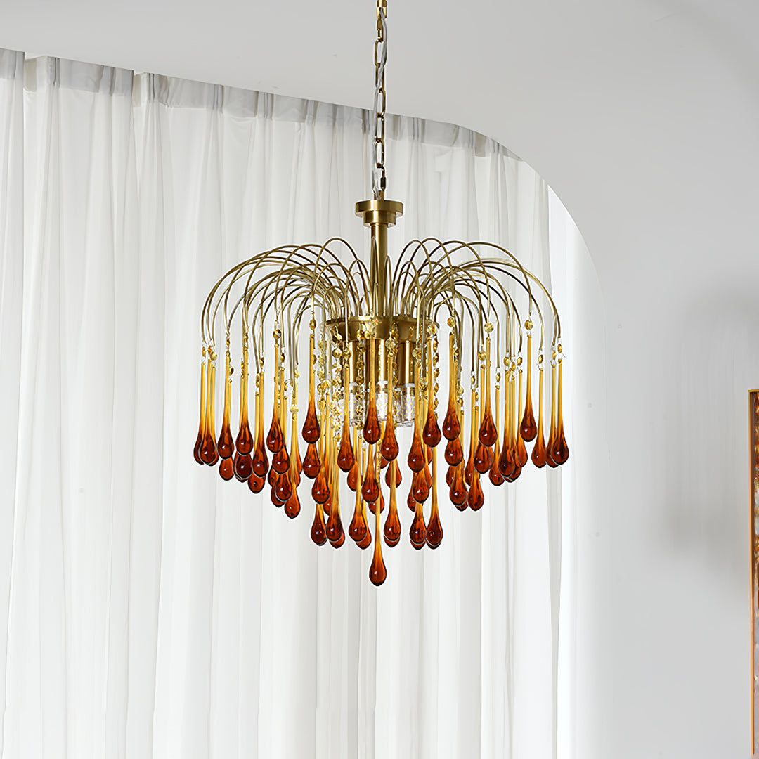 Art Deco Chandelier with Curved Droplet Accents