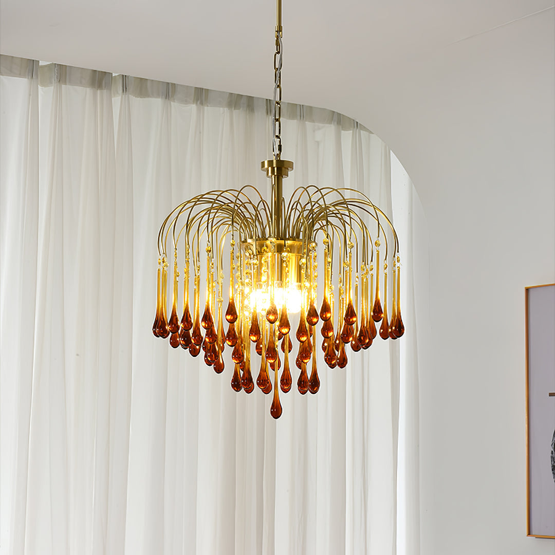 Art Deco Chandelier with Curved Droplet Accents