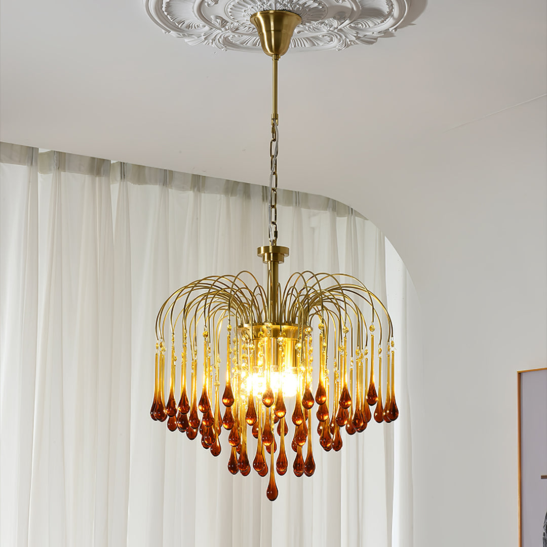 Art Deco Chandelier with Curved Droplet Accents