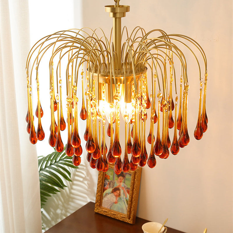 Art Deco Chandelier with Curved Droplet Accents