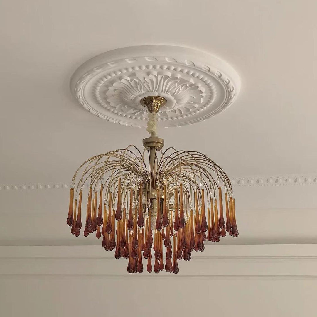 Art Deco Chandelier with Curved Droplet Accents