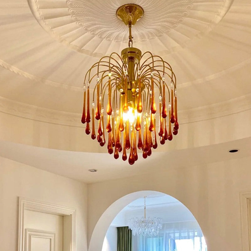 Art Deco Chandelier with Curved Droplet Accents