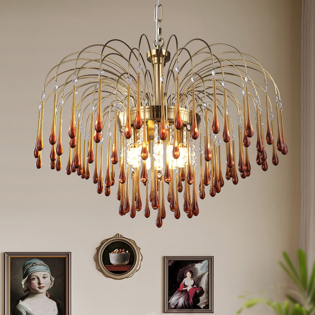 Art Deco Chandelier with Curved Droplet Accents