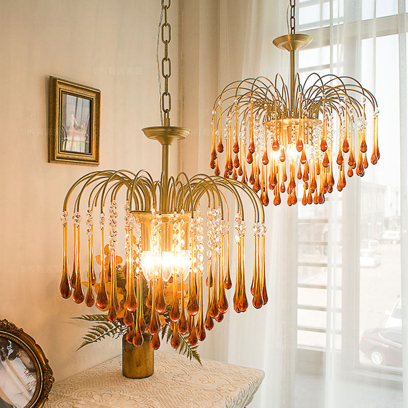 Art Deco Chandelier with Curved Droplet Accents