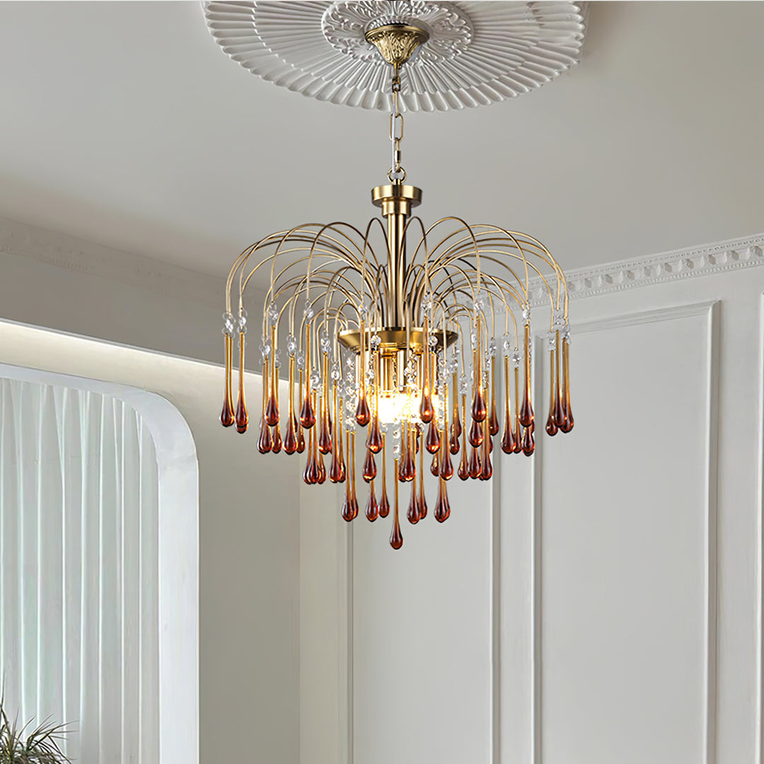 Art Deco Chandelier with Curved Droplet Accents