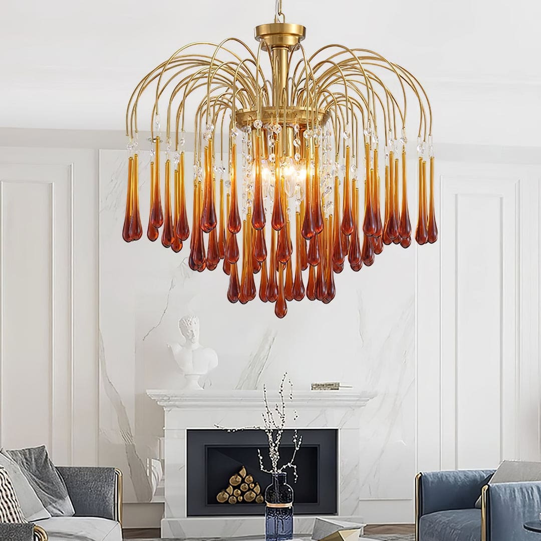 Art Deco Chandelier with Curved Droplet Accents