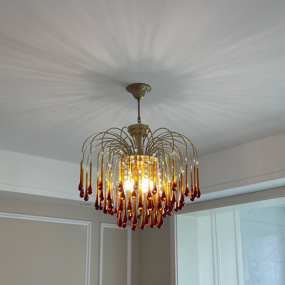 Art Deco Chandelier with Curved Droplet Accents