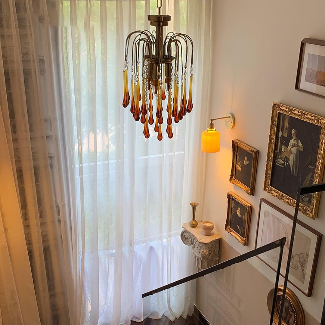 Art Deco Chandelier with Curved Droplet Accents
