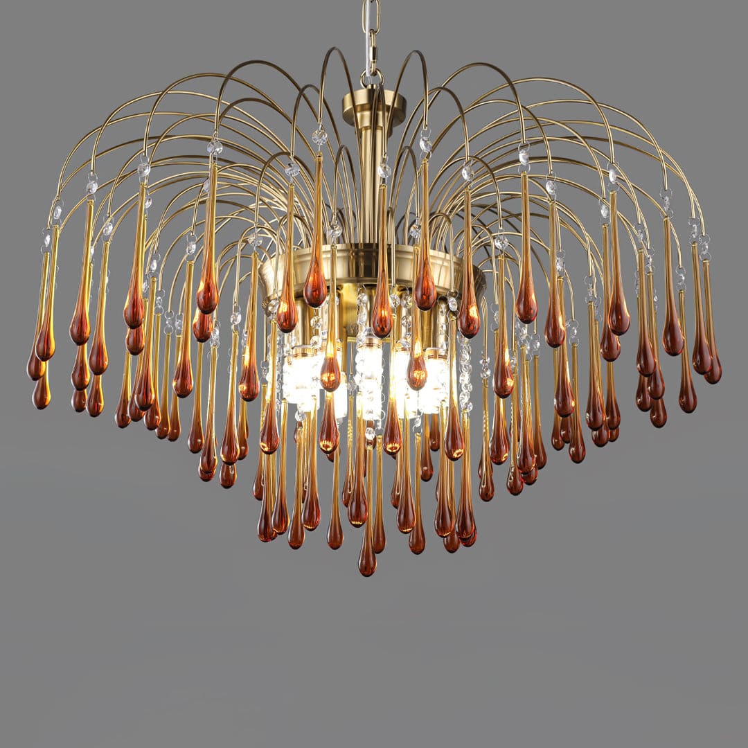 Art Deco Chandelier with Curved Droplet Accents